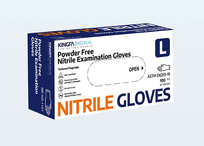 Hot Selling Kingfa Blue Nitrile Gloves – Exam Grade, Powder Free (4 Mil) – BOX